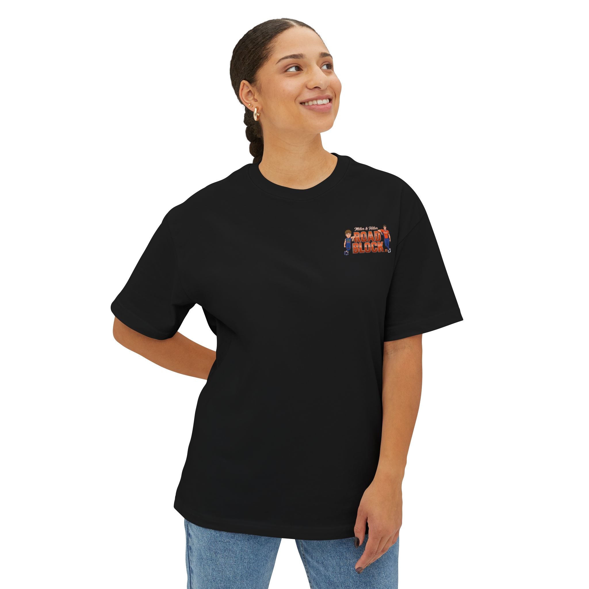 Roadblock Graphic Tee — 'Road Block' Cartoon Soccer Players Chest & Back Print