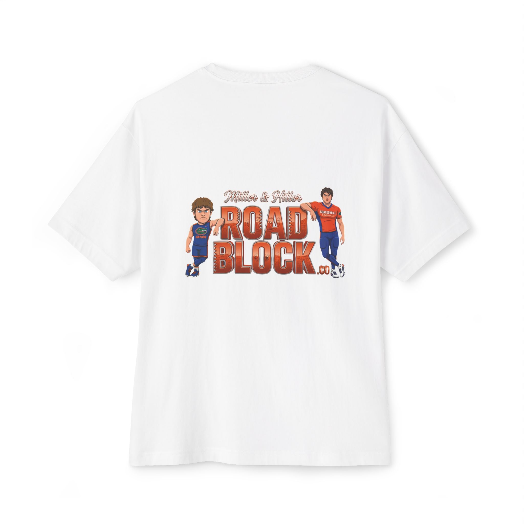 Roadblock Graphic Tee — 'Road Block' Cartoon Soccer Players Chest & Back Print