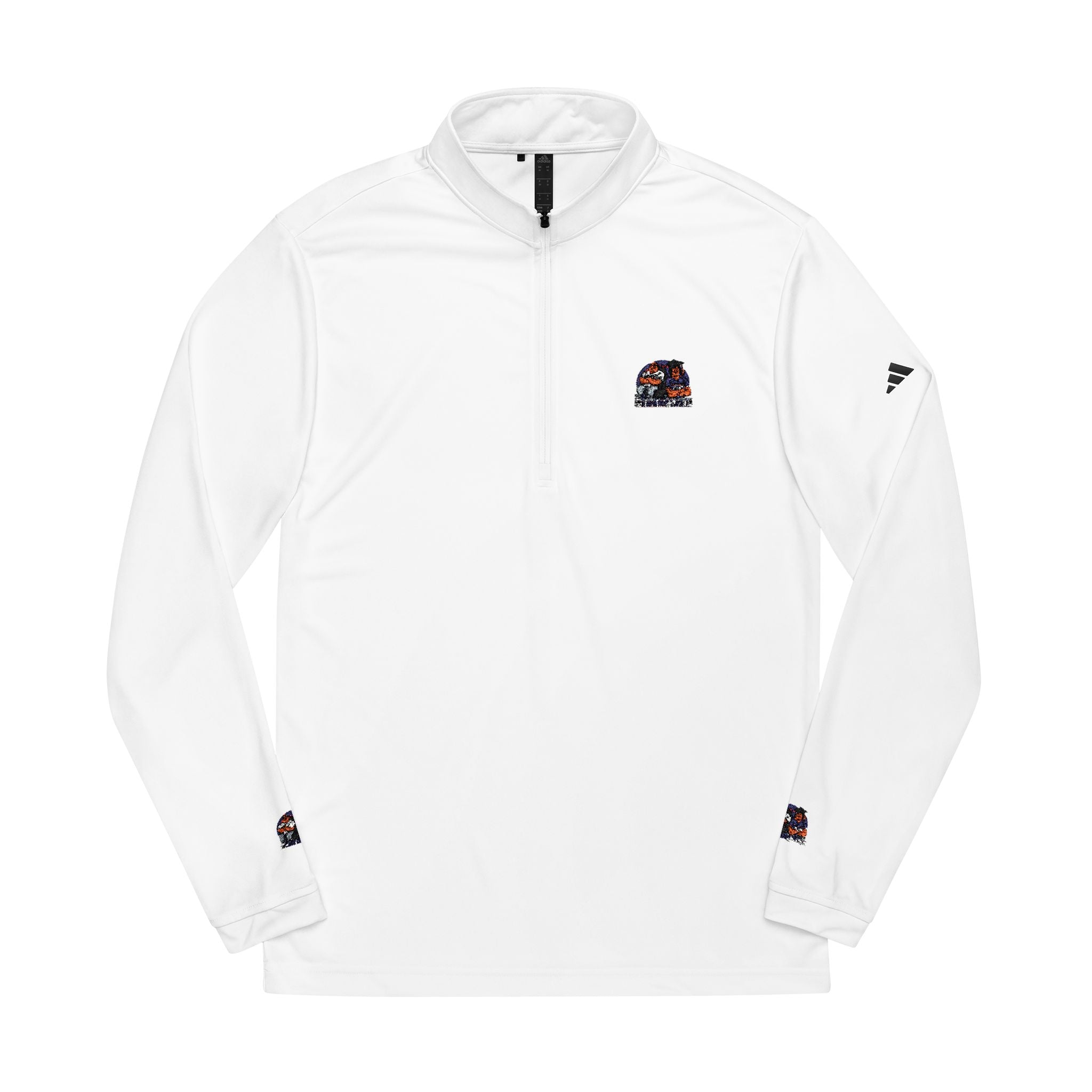 Quarter-Zip Pullover — Embroidered Floral Skull Logo